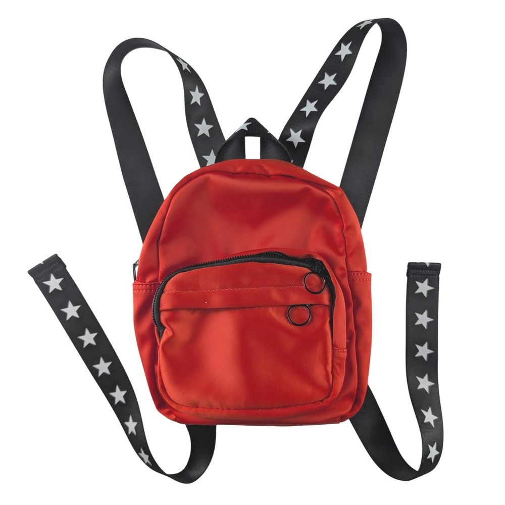 Red Mini Backpack Star Print Straps Nylon Zip Bag Patriotic Topten Accessories